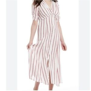 New Chelsea & Violet white & Red Striped button down Maxi Dress with sleeves